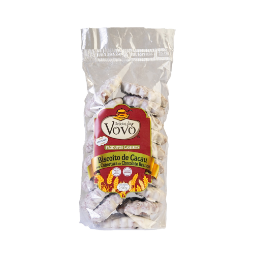Biscoito de Cacau com Cobertura de Chocolate Branco