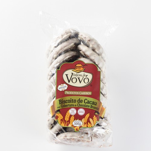 Biscoito de Cacau com Cobertura de Chocolate Branco